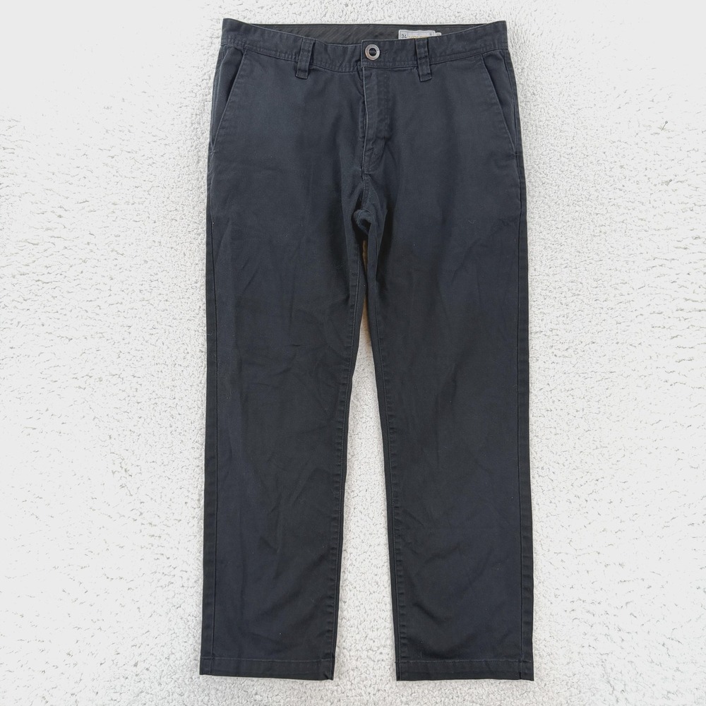 Volcom Pants Mens 34x30 Black Regular Fit Chino Stretch Straight Casual Skater